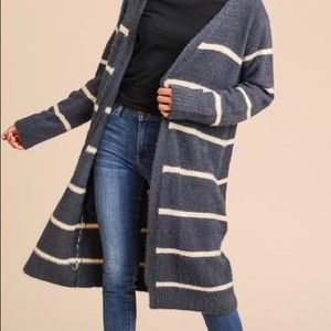NWT Charcoal & Cream Stripe Cardigan with